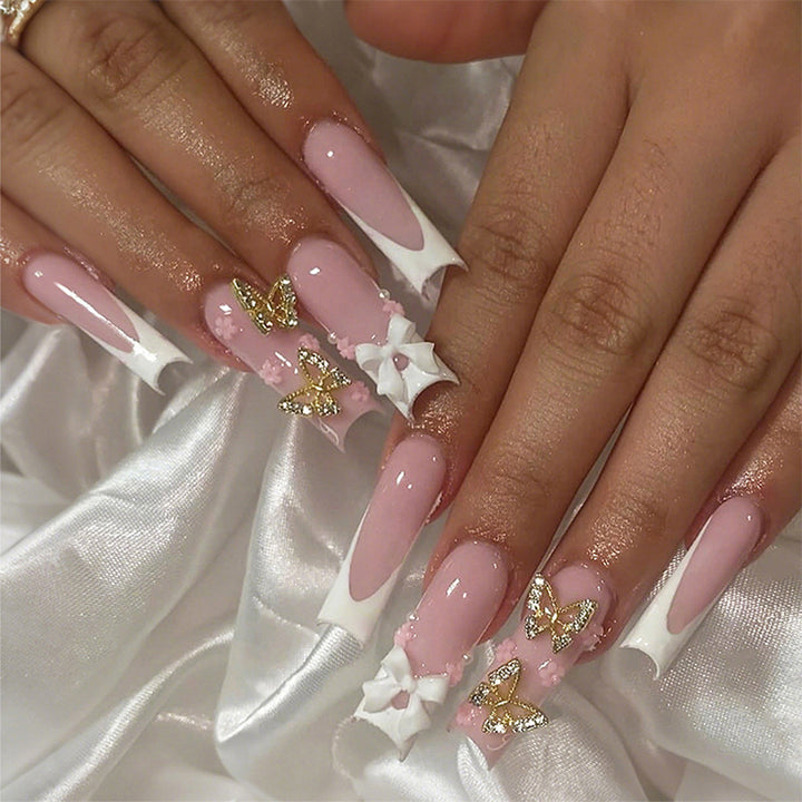 Decorative Press-On Nail Set with Floral and Butterfly Accents kalsten
