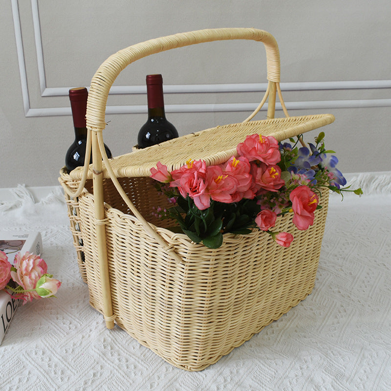 Handcrafted Woven Picnic Basket with Side Drink Holders Kalsten