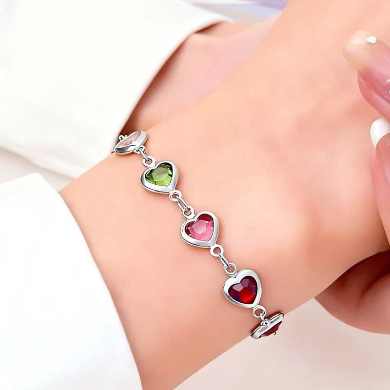 Heart-Shaped Gemstone Charm Bracelet Kalsten