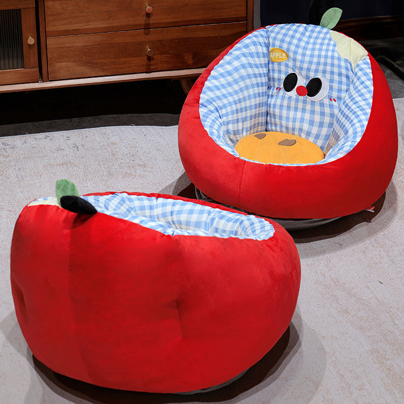 Padded baby seat cushion with ergonomic head and back support in apple design