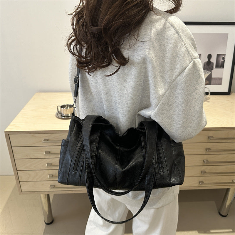 Functional Leather Shoulder Bag