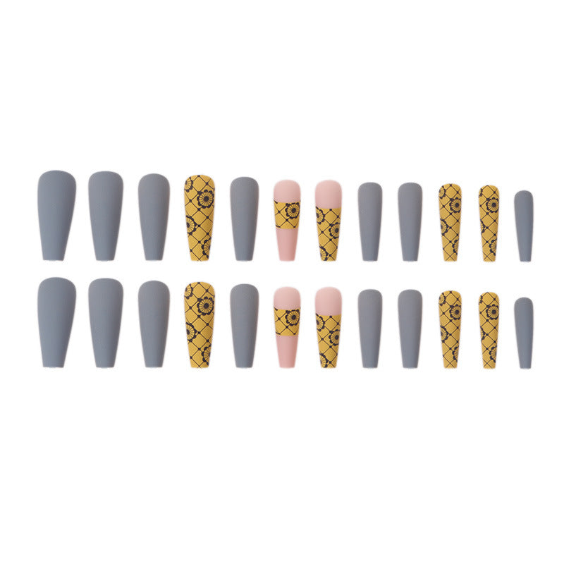 Artistic Stiletto Press-On Nails with Floral Mesh Design Kalsten