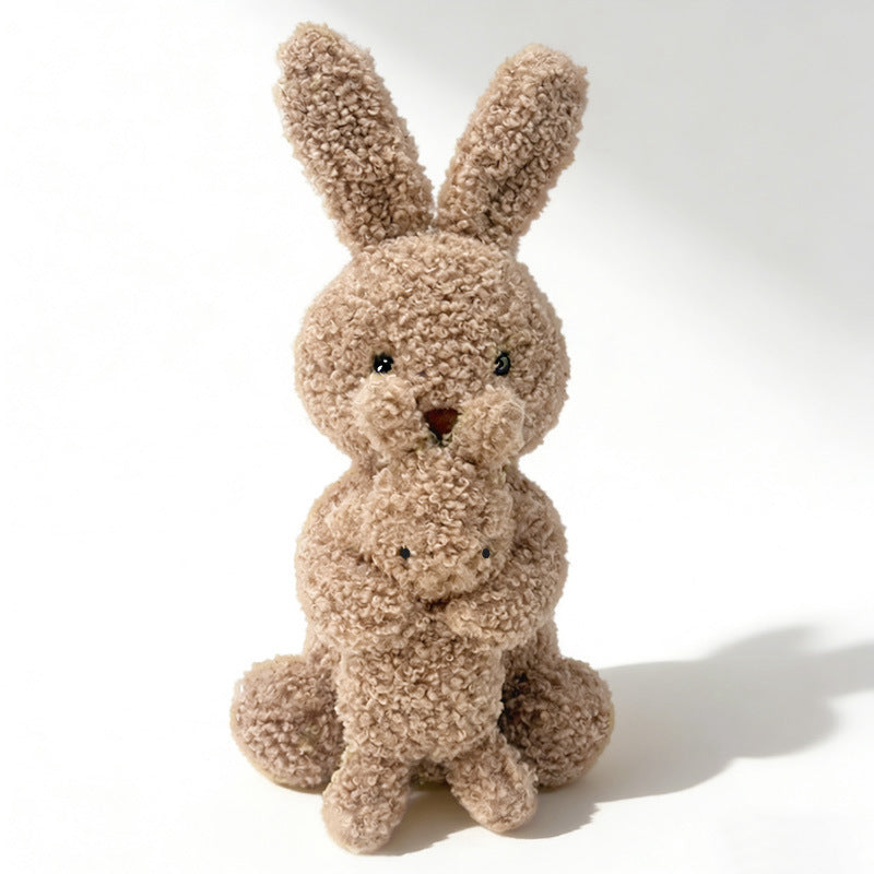 Plush Bunny Mother-and-Baby Cuddle Set with Curly Faux-Fur and Embroidered Details Kalsten