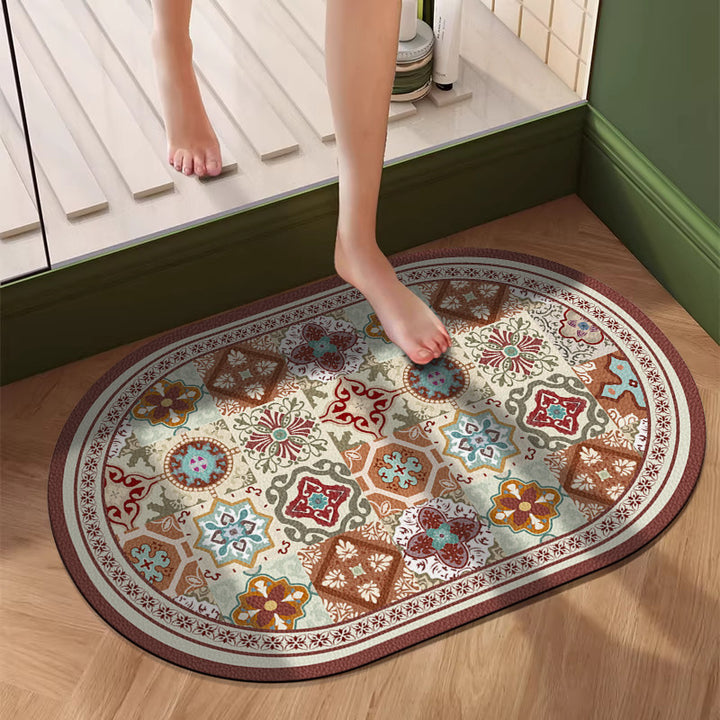 Floral Patterned Oval Area Mat