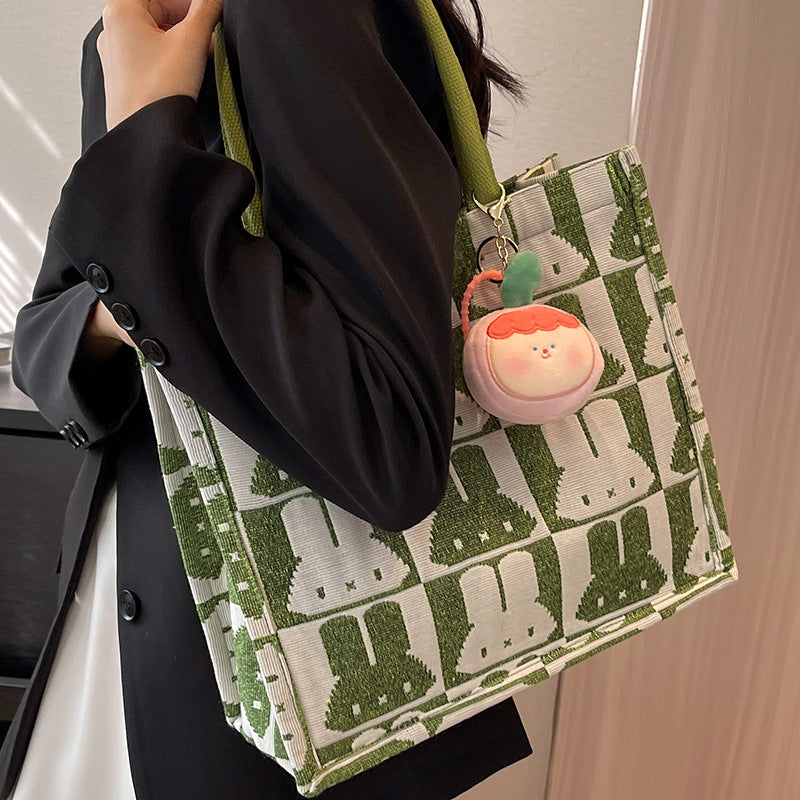 Cute Rabbit Print Canvas Tote Bag