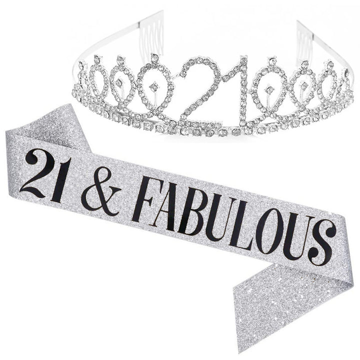 Girl Glittering Birthday Crown and Sash Set Kalsten
