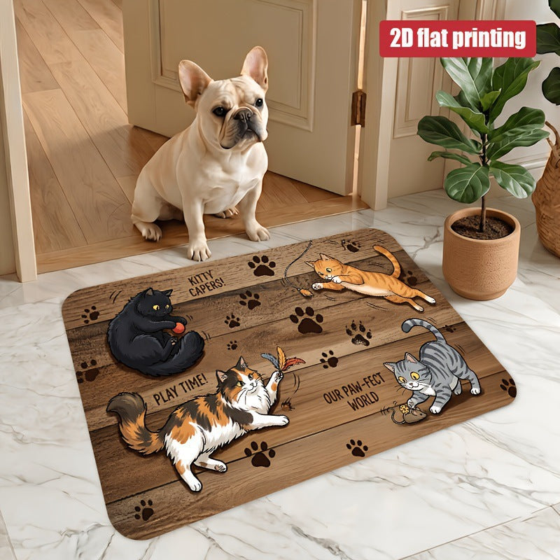 Cute Cartoon Cat-Themed Floor Mat