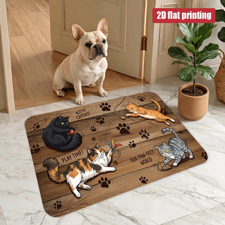 Cute Cartoon Cat-Themed Floor Mat