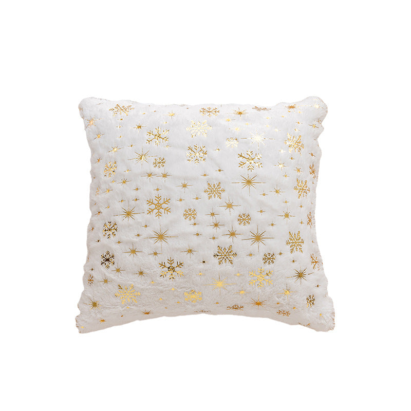 Holiday Faux Fur Decorative Throw Pillow with Foil Reindeer & Tree Print Plush Square Accent Cushion