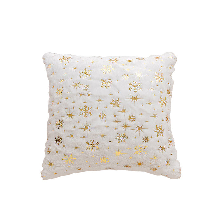 Holiday Faux Fur Decorative Throw Pillow with Foil Reindeer & Tree Print Plush Square Accent Cushion