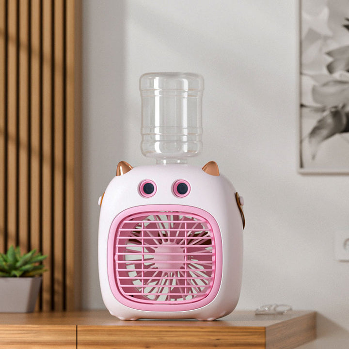 Cooling compact tabletop evaporative misting fan humidifier with refillable top-fill reservoir and adjustable airflow Kalsten