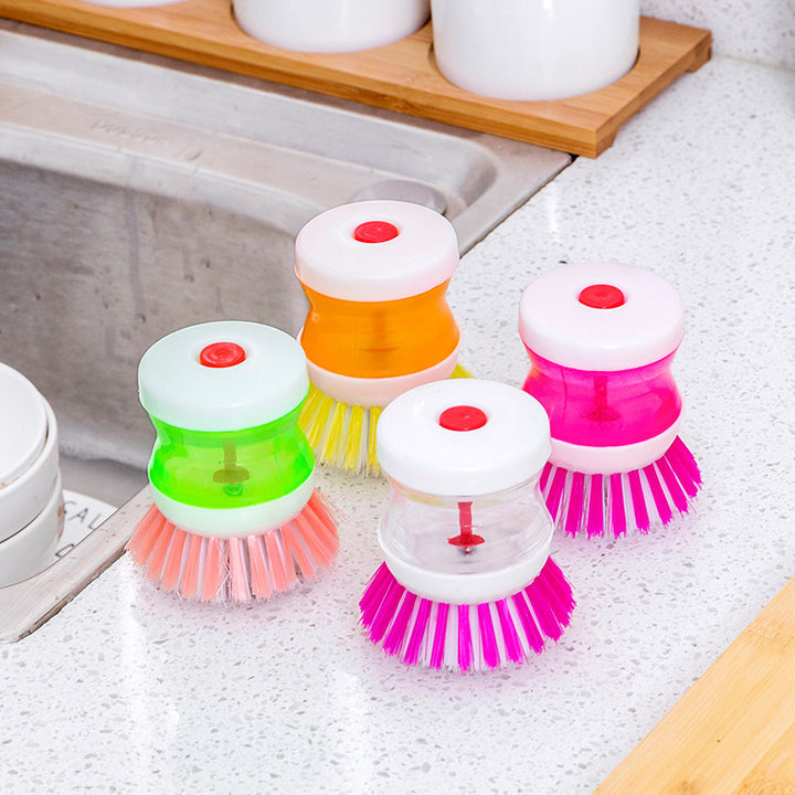 Ergonomic Handheld Dish Scrub Brush With Built-In Soap Dispenser