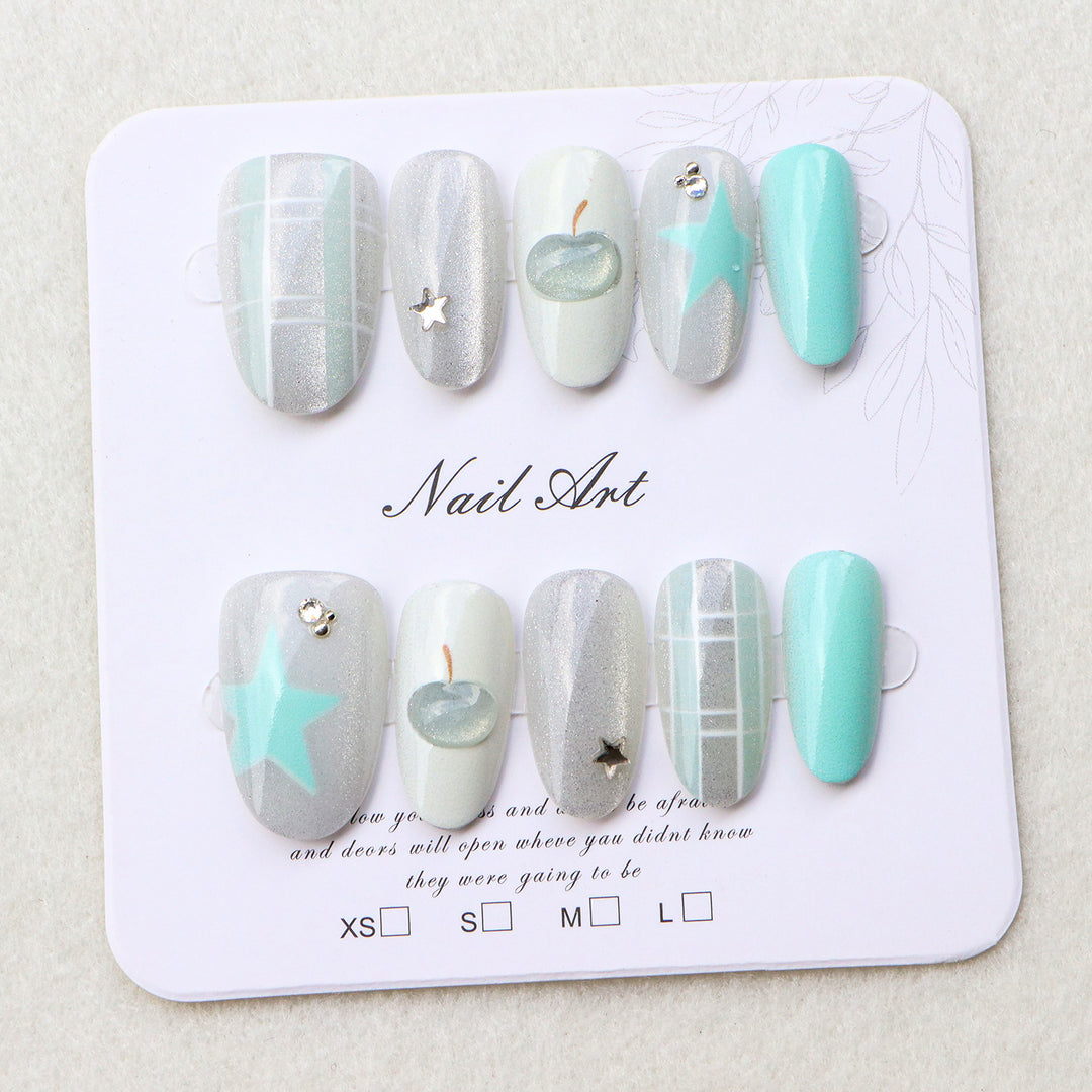 Stylish Press-On Nail Art Set with Geometric Patterns