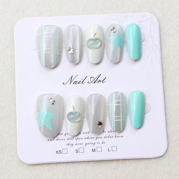 Stylish Press-On Nail Art Set with Geometric Patterns