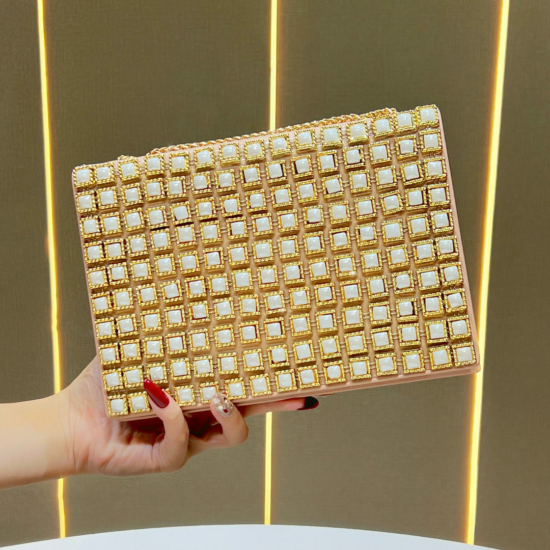 Decorative Crystal-Studded Evening Clutch