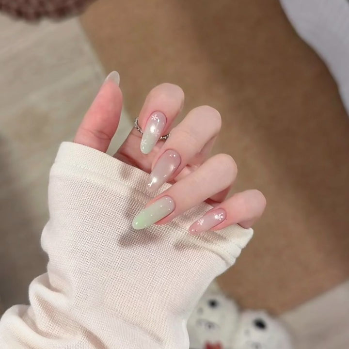 Ombre Floral Glitter Nail Extensions