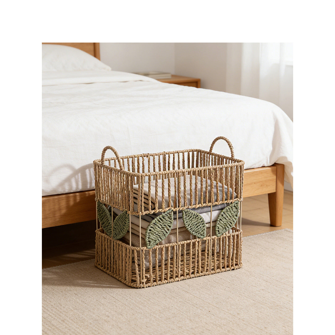 Handcrafted storage basket with leaf motif Kalsten