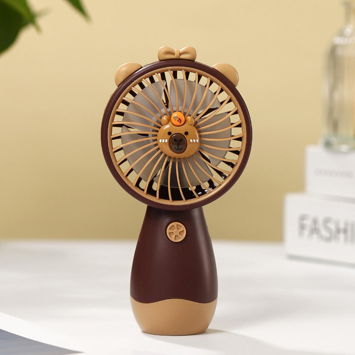 Unisex portable rechargeable handheld fan with cute animal head, soft propeller blades and transparent bead container Kalsten