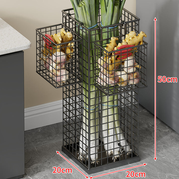 Vertical Metal Produce Storage Tower with Detachable Side Basket