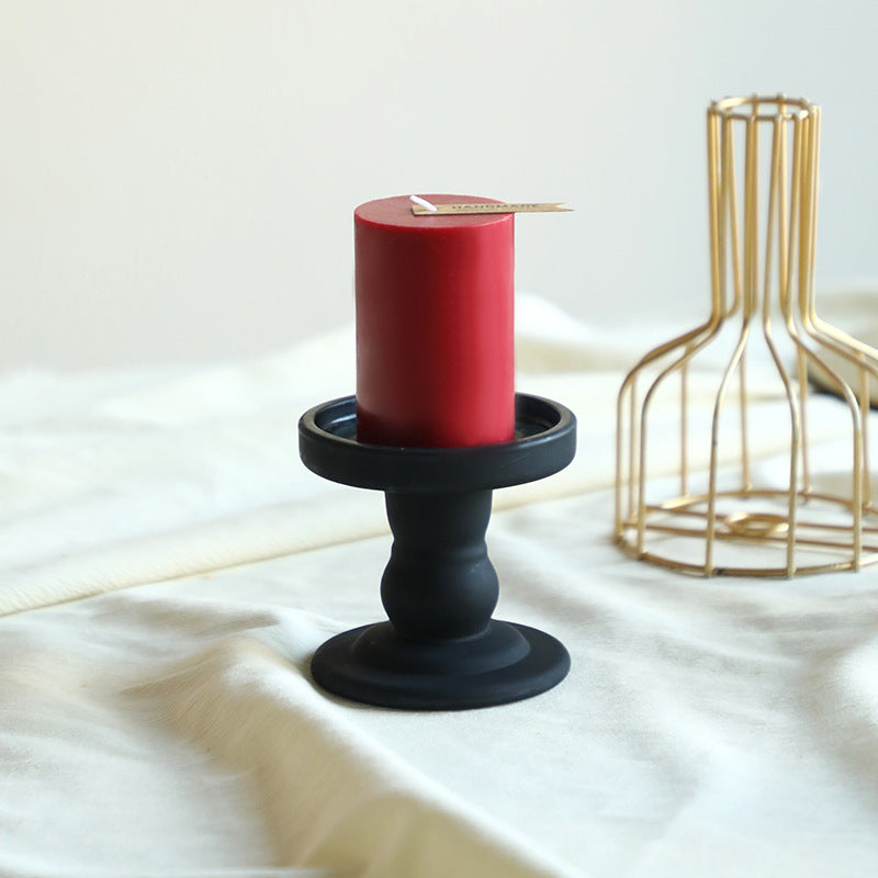 Short Pedestal Pillar Candle Holder with Wide Drip Tray