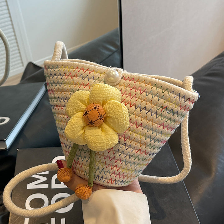 Decorative Floral Woven Bucket Bag