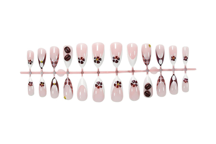 Art nail set with elegant coffee and flower motif Kalsten