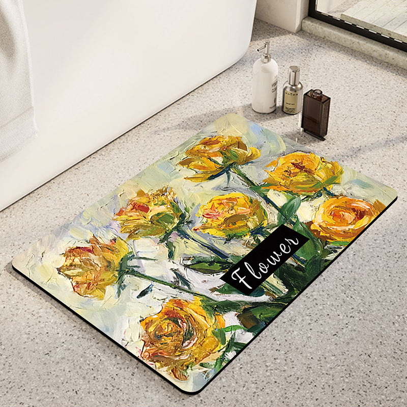 Artistic Sunflower-Themed Bath Mat