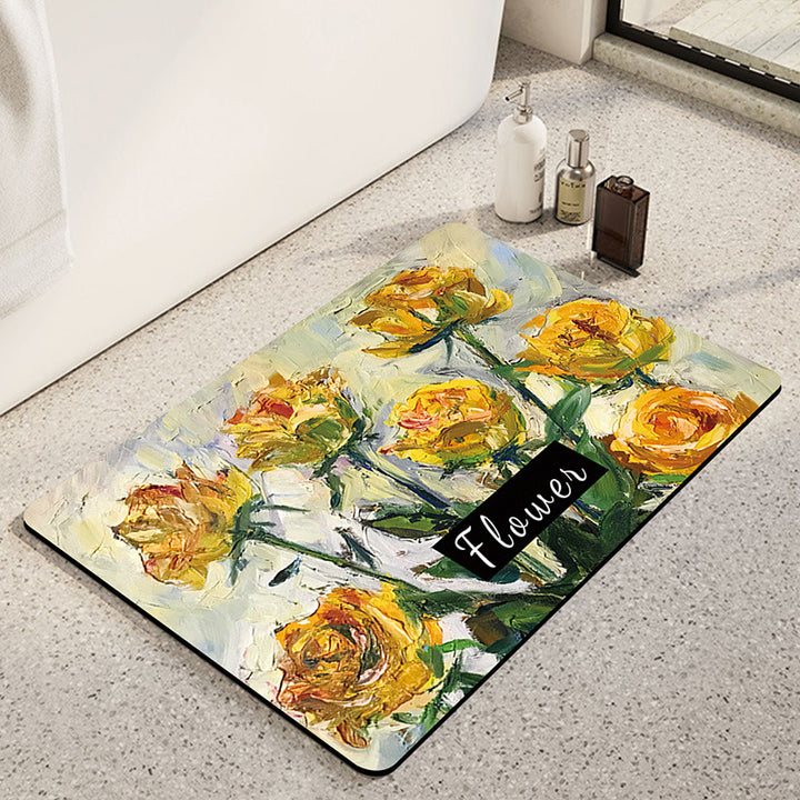 Artistic Sunflower-Themed Bath Mat