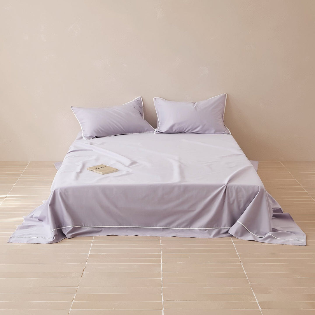 Noble cotton satin bed sheet and pillowcase set with fine piping