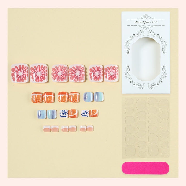 Artificial nail set with colorful flower and fruit designs Kalsten