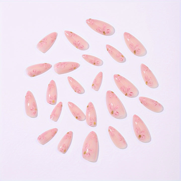 Artificial nail set with floral accents and gold embellishments Kalsten