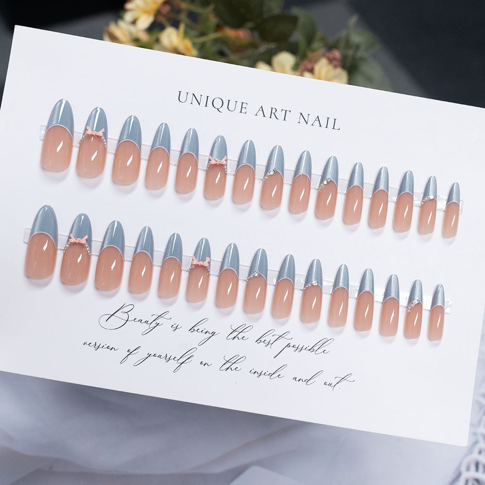Artistic Press-On Nails with Ocean-Inspired Design