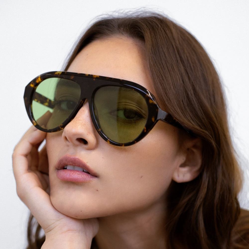 Women's Statement Sunglasses with Wide Frame and Green Lenses Kalsten