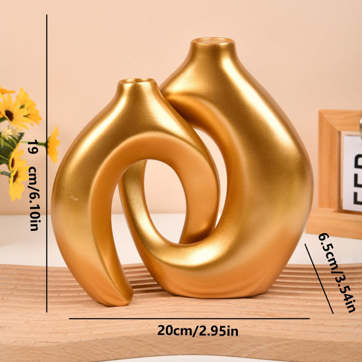 Modern Sculptural Hollow-Ring Ceramic Tabletop Vase Set With Minimalist Asymmetrical Silhouette