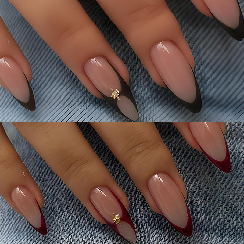 Acrylic nail set with elegant French tip and decorative accents Kalsten