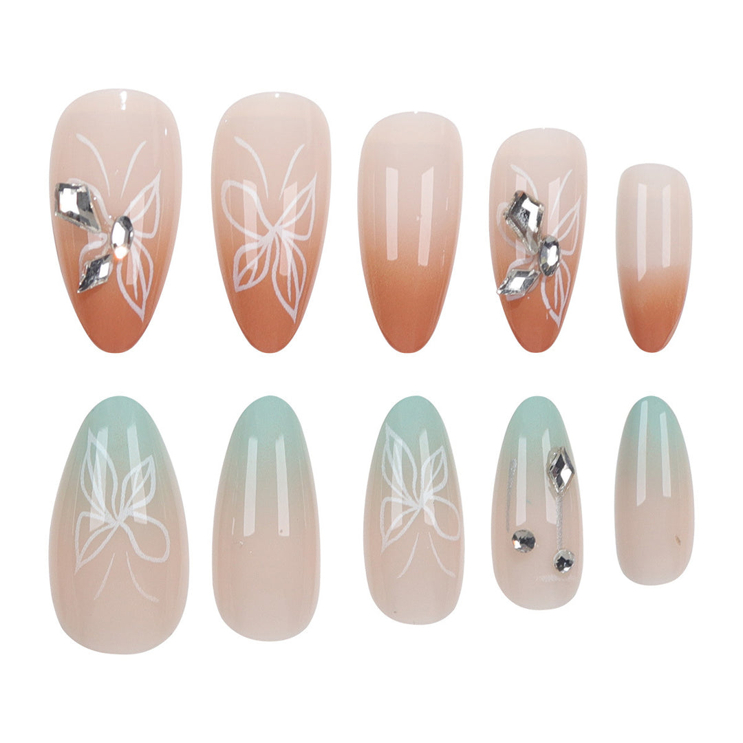 Decorative Stiletto Press-On Nails with Artistic Butterfly Accents Kalsten