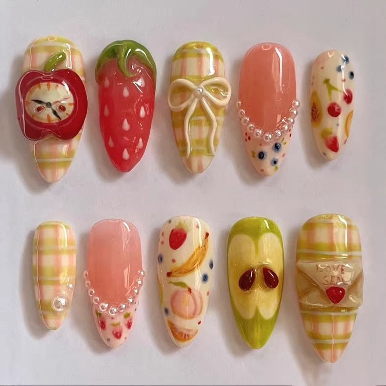 Artificial nail set with cheerful fruit and flower motifs Kalsten
