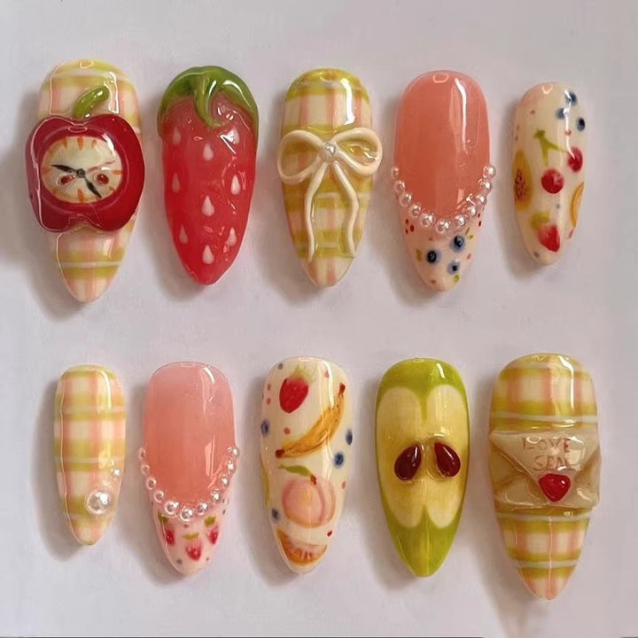 Artificial nail set with cheerful fruit and flower motifs Kalsten