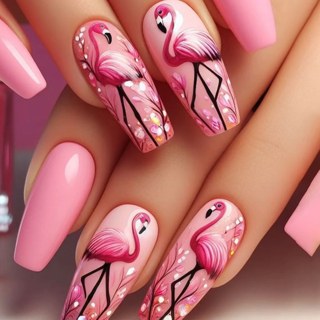 Artistic Flamingo Acrylic Nail Art Extensions Kalsten