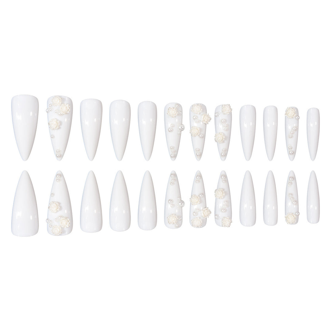 Elegant Floral-Embellished Stiletto Press-On Nails Kalsten