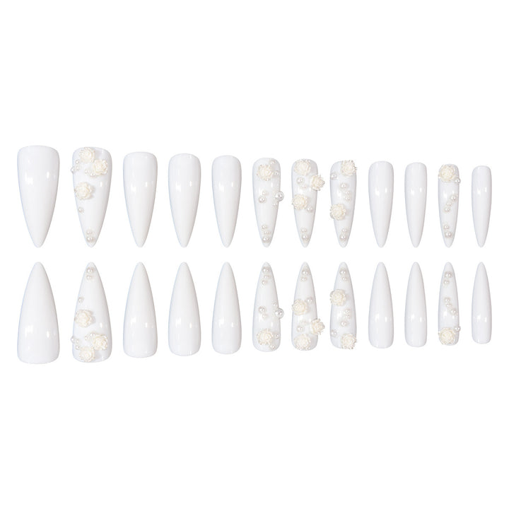 Elegant Floral-Embellished Stiletto Press-On Nails Kalsten