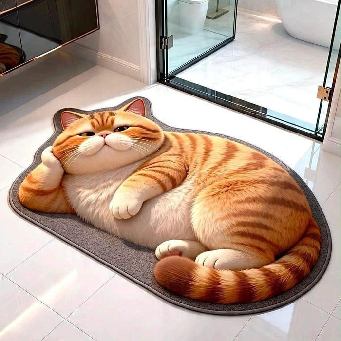 Cartoon Cat-Shaped Plush Bath Mat