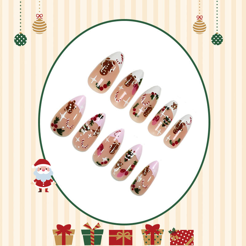 Artificial nail set with festive Christmas motifs and glossy finish Kalsten