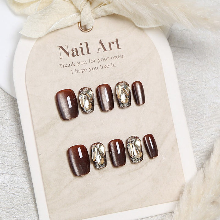Glamorous Press-On Nail Set with Gem Accents
