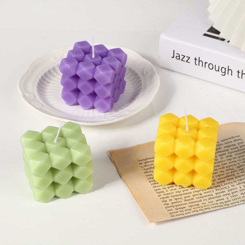 Geometric Honeycomb Cube Sculptural Soy Candle