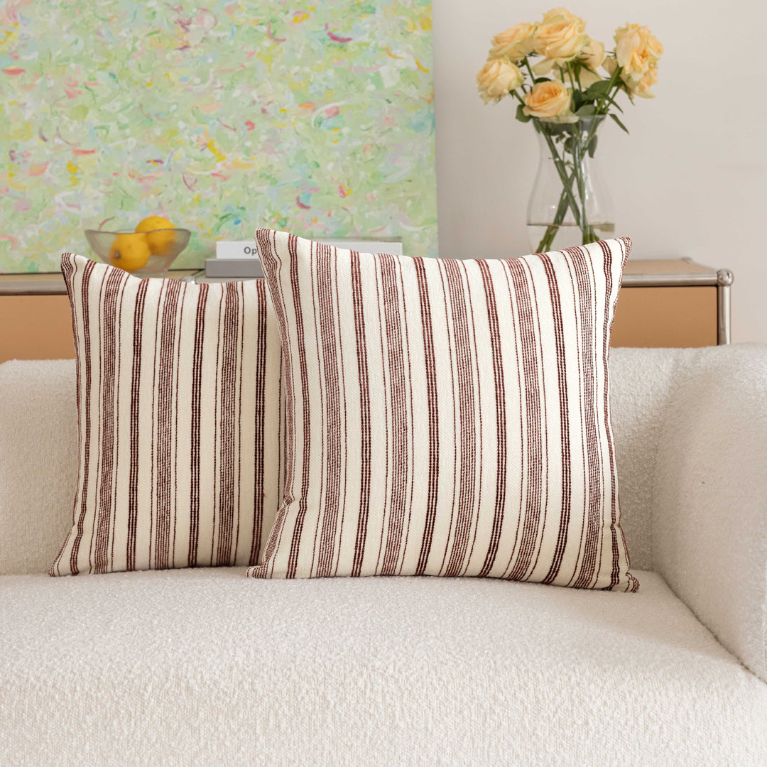 Handloom Vertical Stripe Cotton-Linen Square Pillow Cover with Hidden Zipper