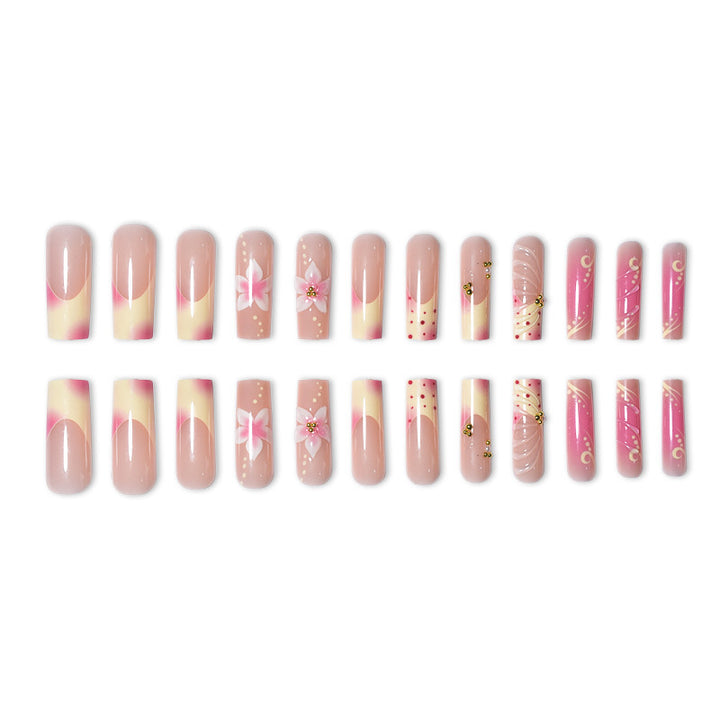 Artistic Floral and Polka Dot Press-On Nail Set Kalsten
