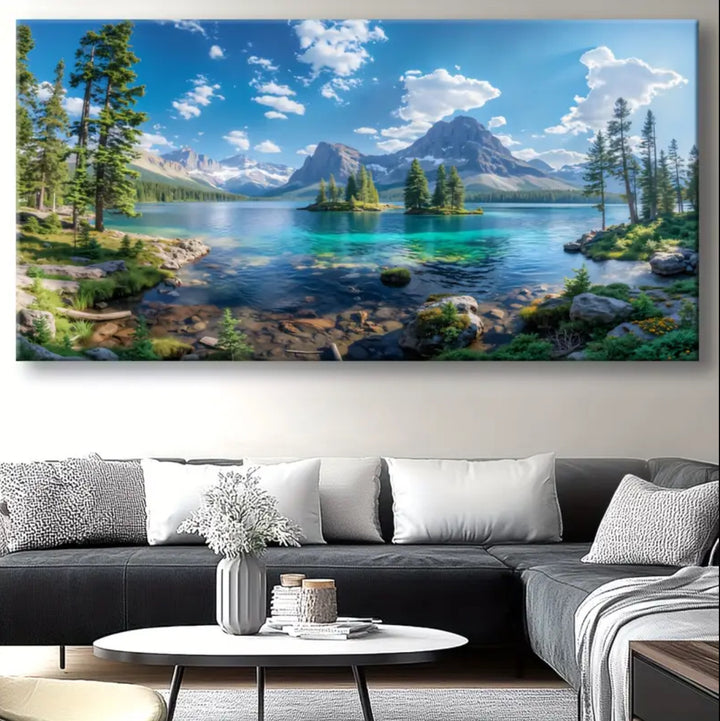 Panoramic Gallery-Wrapped Mountain Lake Canvas Wall Art Print With High-Definition Archival Inks