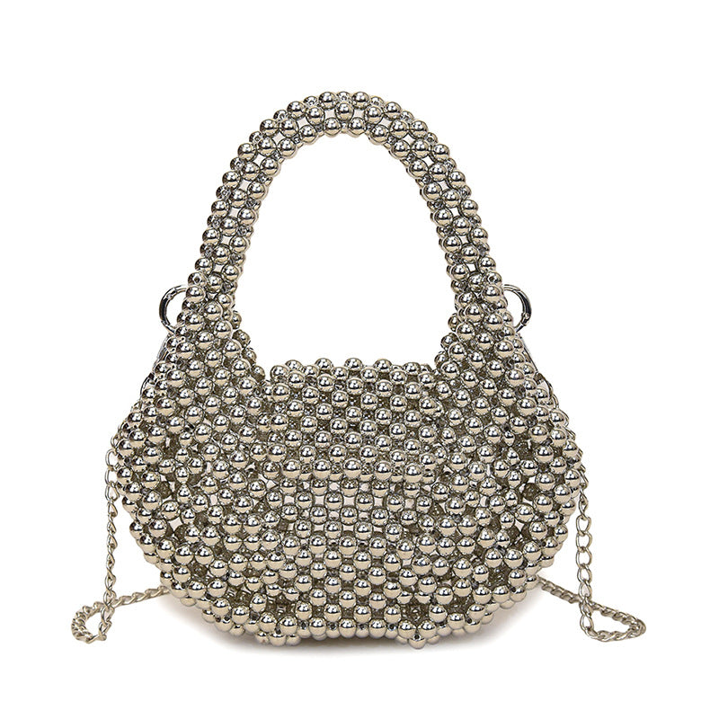 Metallic Pearl-Embellished Handbag