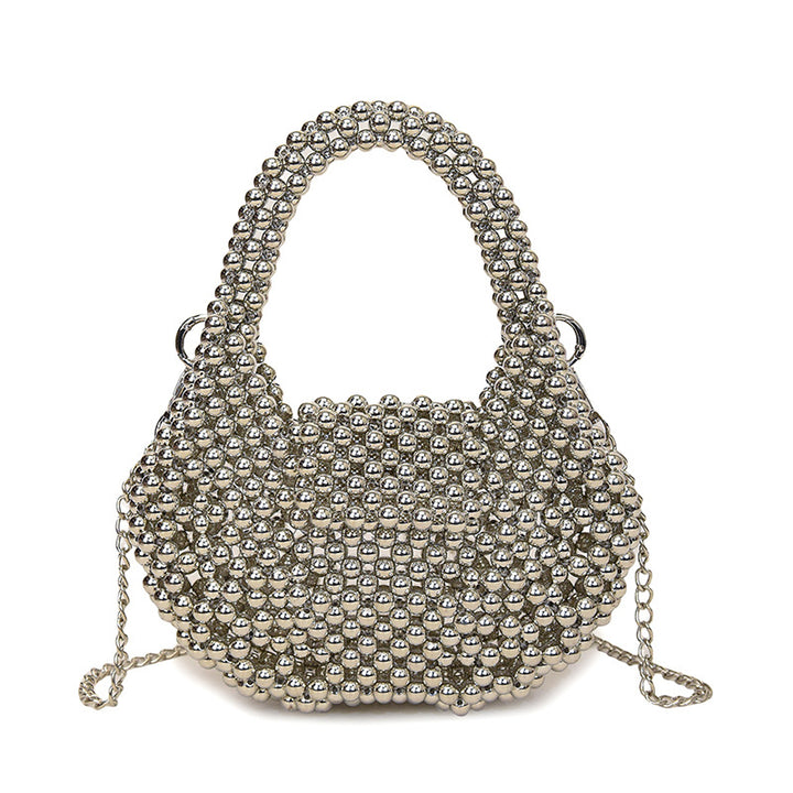 Metallic Pearl-Embellished Handbag